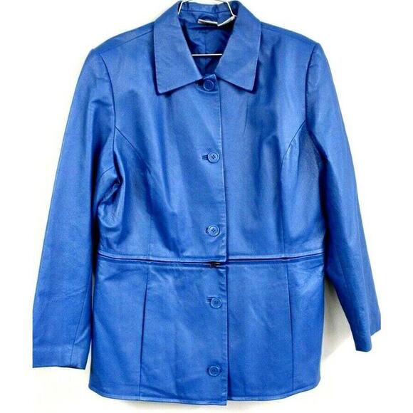 Retro Newport News 80s/90s Women LG Blue 2Way Convertible Cropped Leather Jacket - Picture 1 of 5